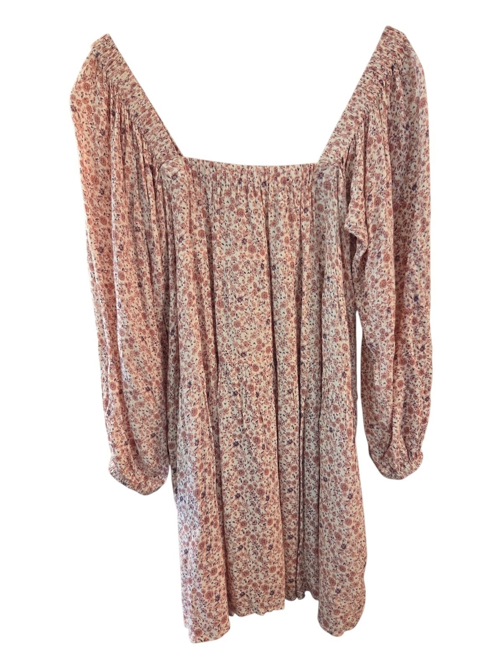 En Creme Boho Off-Shoulder Smocked Floral Babydoll Mini Dress in Dusty Pink-Sz M